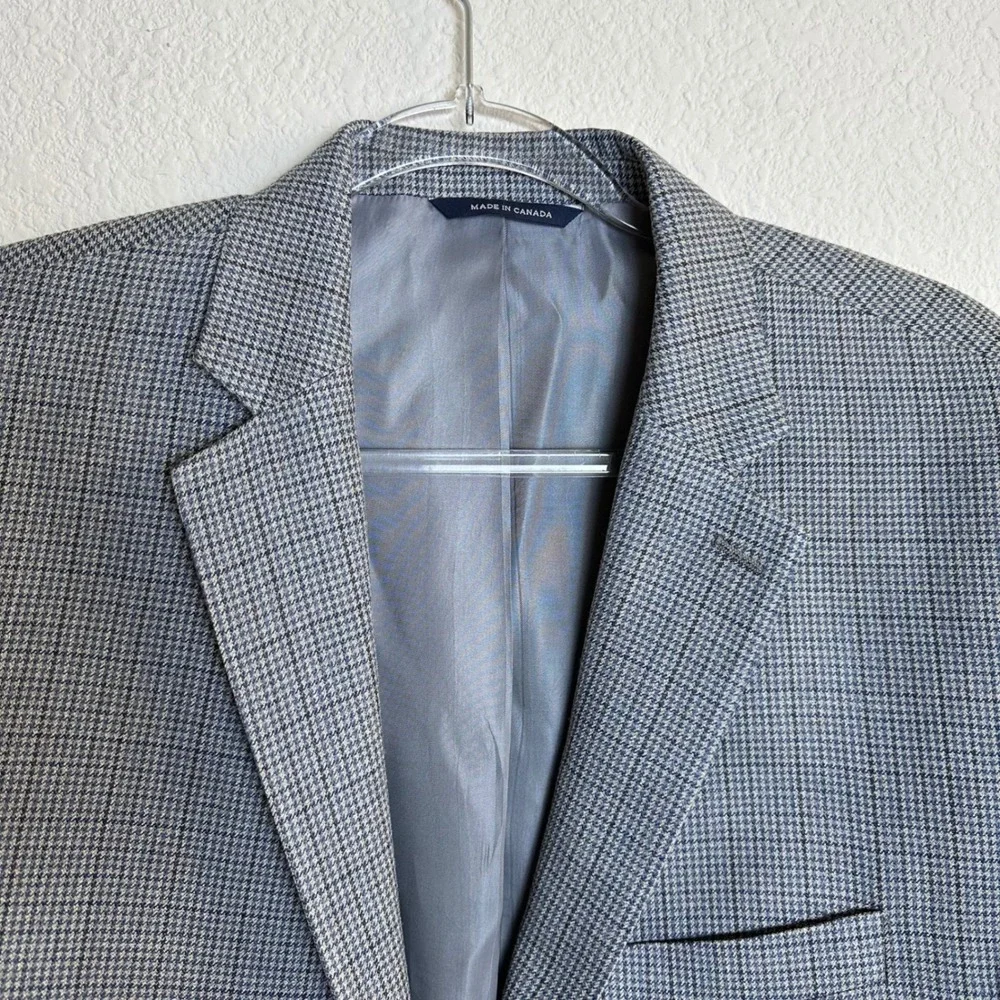 Ralph Lauren Silk Wool Houndstooth Blazer Mens 44R Blue Grey Sport‎ Coat Canada